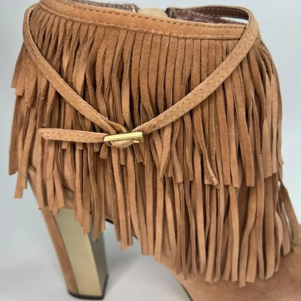 B BRIAN ATWOOD Made‎ in Italy 🇮🇹 Suede Booties Fringe Details Size 8.5 - Picture 6 of 16